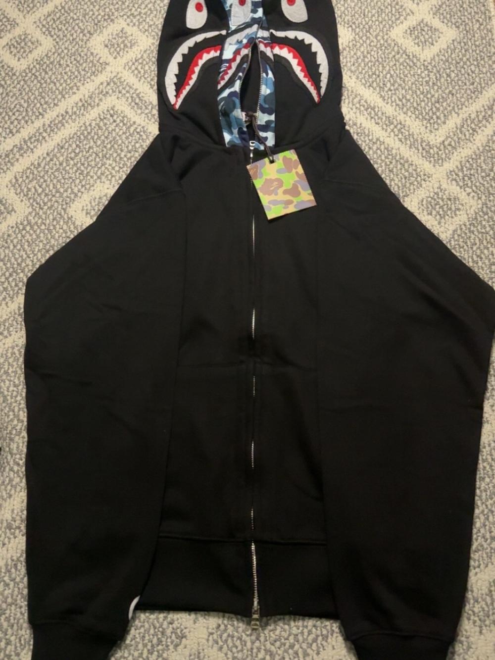 Bape Black Shark Full-Zip Hoodie with Blue Camo Lining